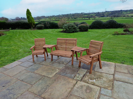 Classic Redwood 4 Seat Set 2 x Chairs 1 x Bench - Angled Trays