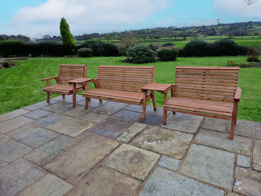 Classic Redwood 7 Seat Set 3 x Benches - Straight Trays