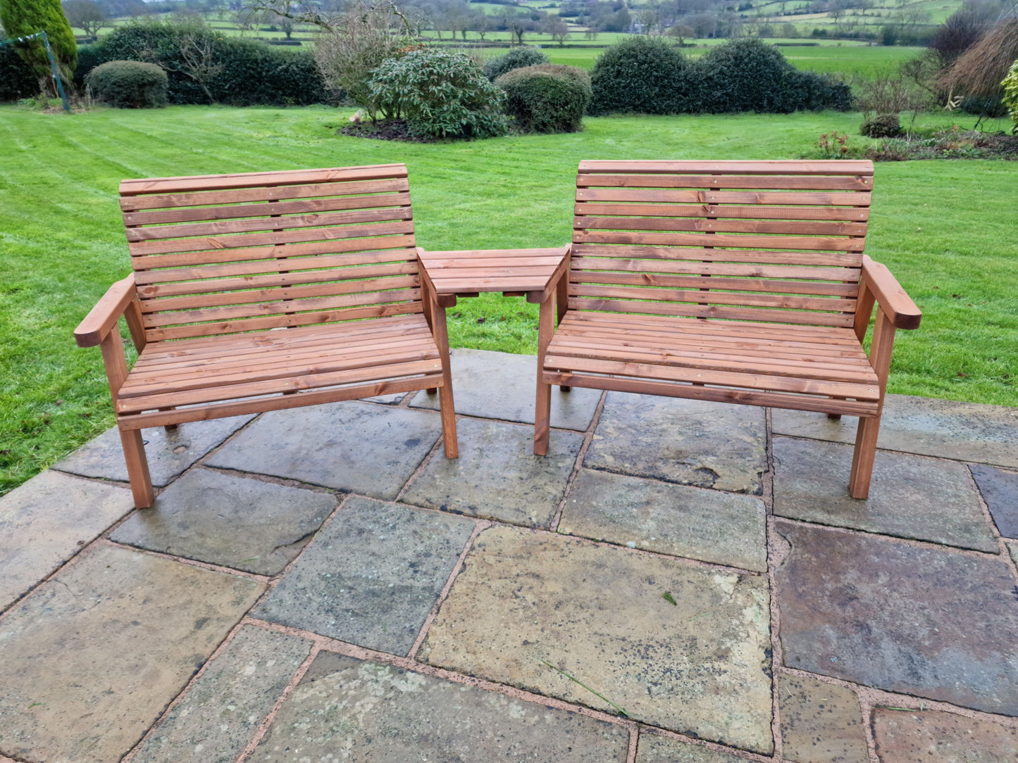Classic Redwood 4 Seat Set 2 x Benches - Angled Tray