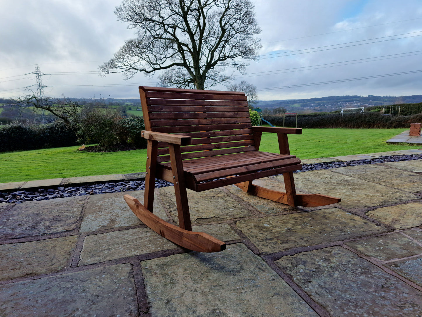 Classic Redwood Rocking Bench