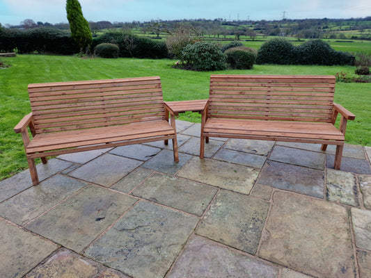 Classic Redwood 6 Seat Set 2 x Benches - Angled Tray