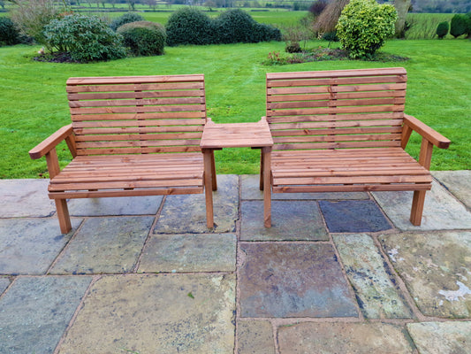 Classic Redwood 4 Seat Set 2 x Benches - Straight Tray