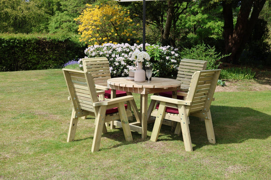 Heritage round 4 seat table and chairs styled with cushions