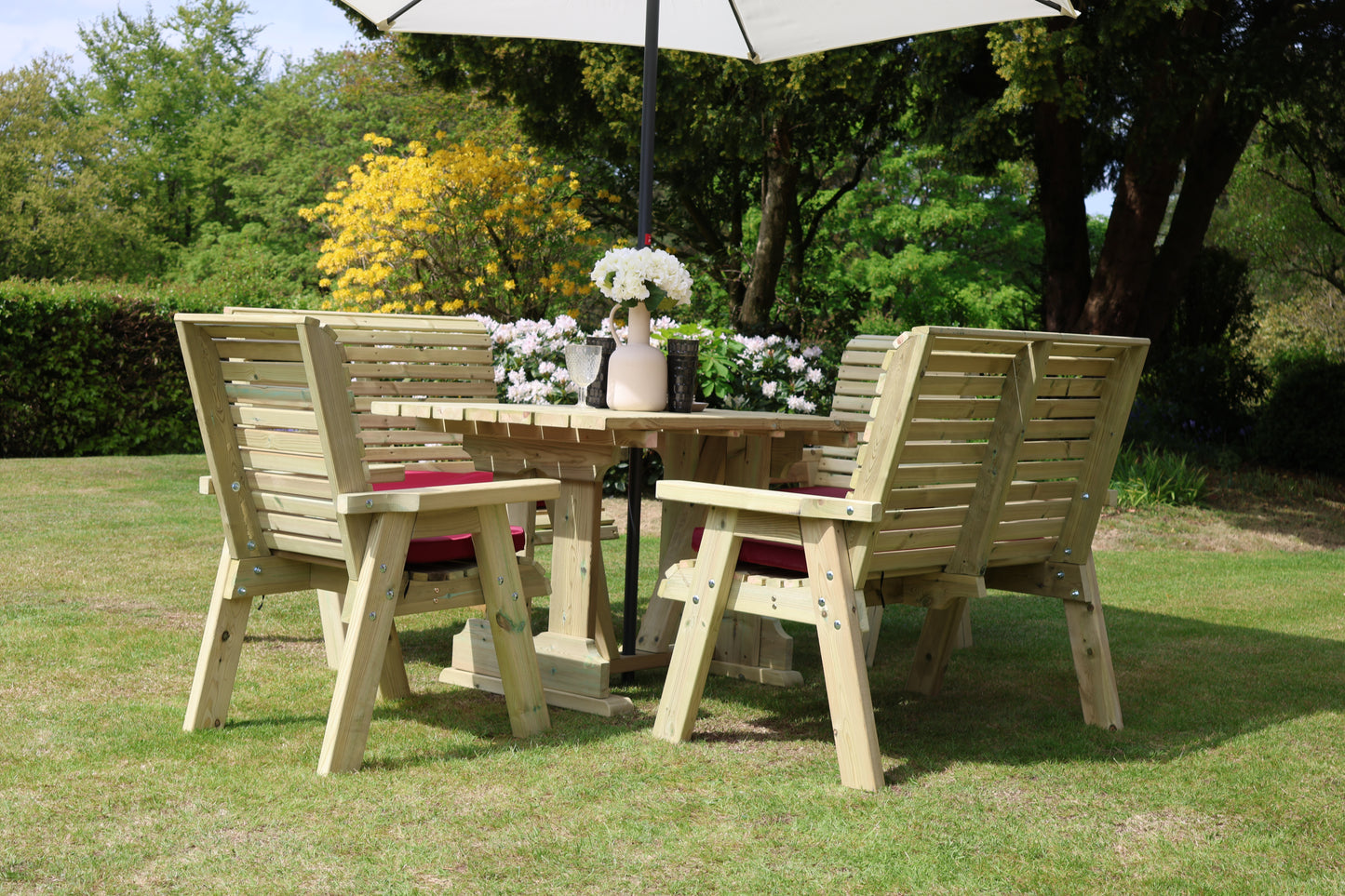 Heritage Tanalised Compact Dining Set – 6 Seat with 2 Chairs, 2 Benches and 120cm x 90cm Table