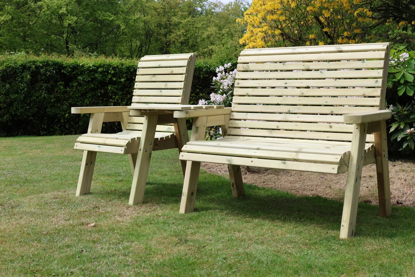 Low angle view of Heritage Tanalised trio garden seating set