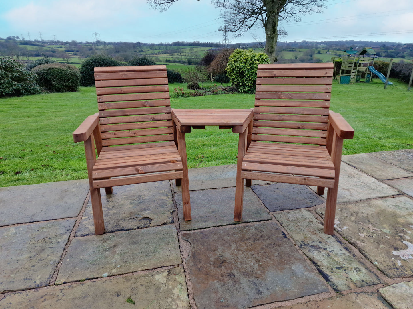 Classic Redwood Love Seats Angled