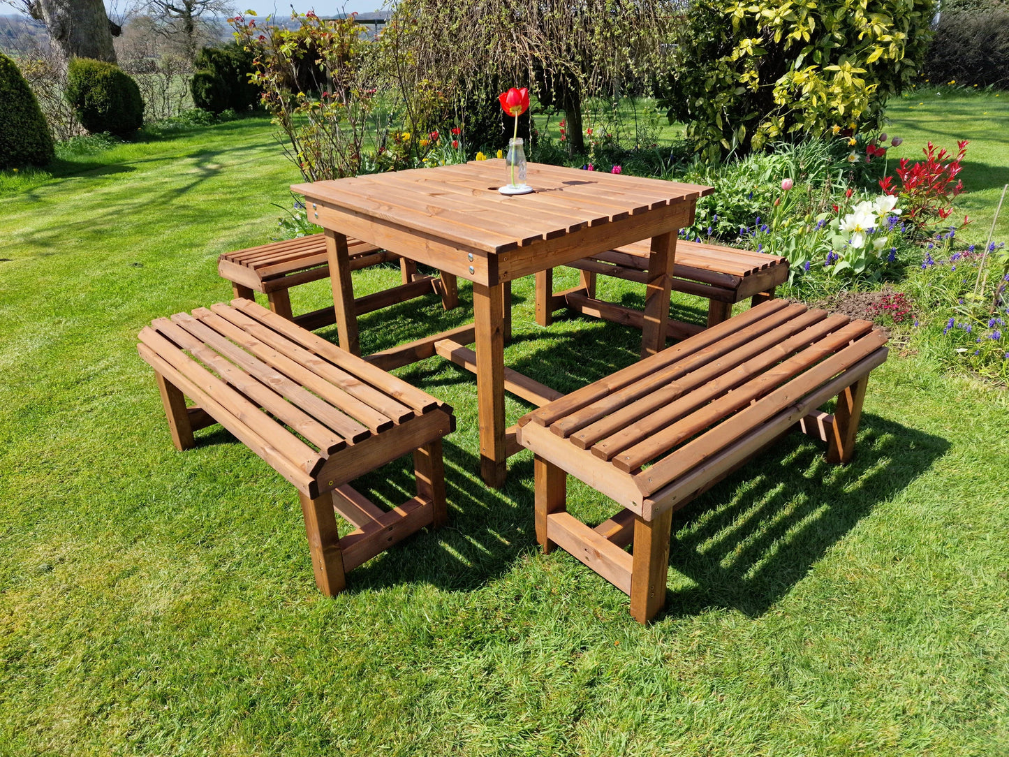 Classic Redwood Table And Backless Bench Set - Sits 8