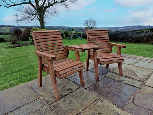 Classic Redwood Love Seats Angled