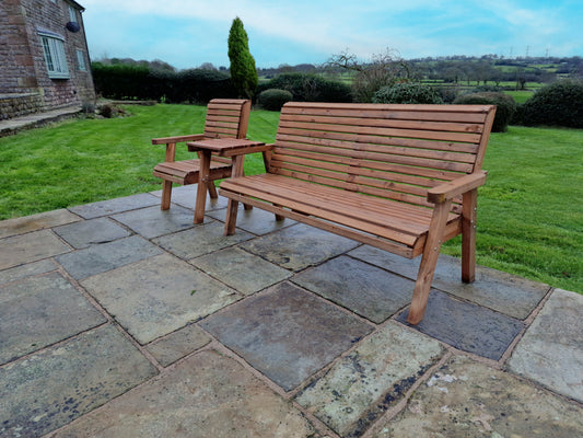 Classic Redwood 4 Seat Set 1 x Chair 1 x Bench - Straight Tray