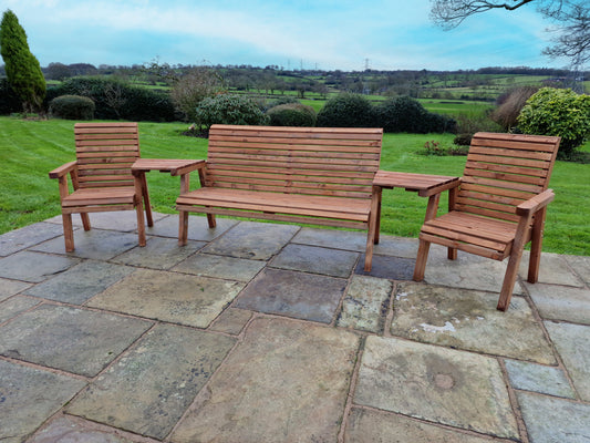 Classic Redwood 5 Seat Set 2 x Chair 1 x Bench - Angled Trays