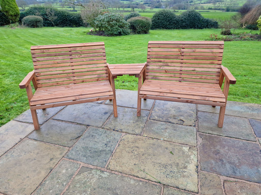Classic Redwood 4 Seat Set 2 x Benches - Angled Tray