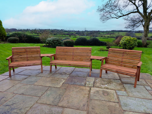 Classic Redwood 7 Seat Set 3 x Benches - Angled Trays
