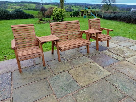 Classic Redwood 4 Seat Set 2 x Chair 1 x Bench - Straight Trays
