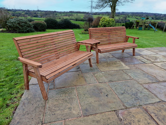 Classic Redwood 6 Seat Set 2 x Benches - Angled Tray