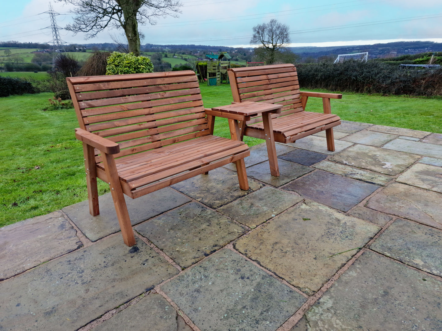 Classic Redwood 4 Seat Set 2 x Benches - Straight Tray