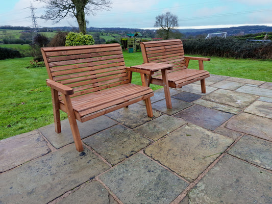 Classic Redwood 4 Seat Set 2 x Benches - Straight Tray
