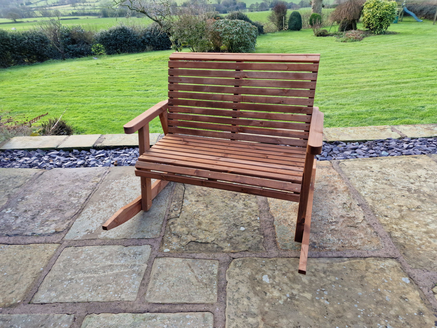 Classic Redwood Rocking Bench