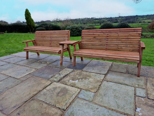 Classic Redwood 6 Seat Set 2 x Benches - Straight Tray