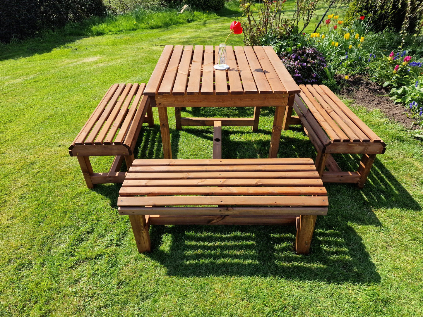 Classic Redwood Table And Backless Bench Set - Sits 8
