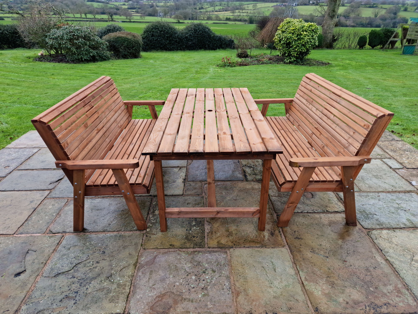 Classic Redwood 4 Seat Rectangular Set - Benches