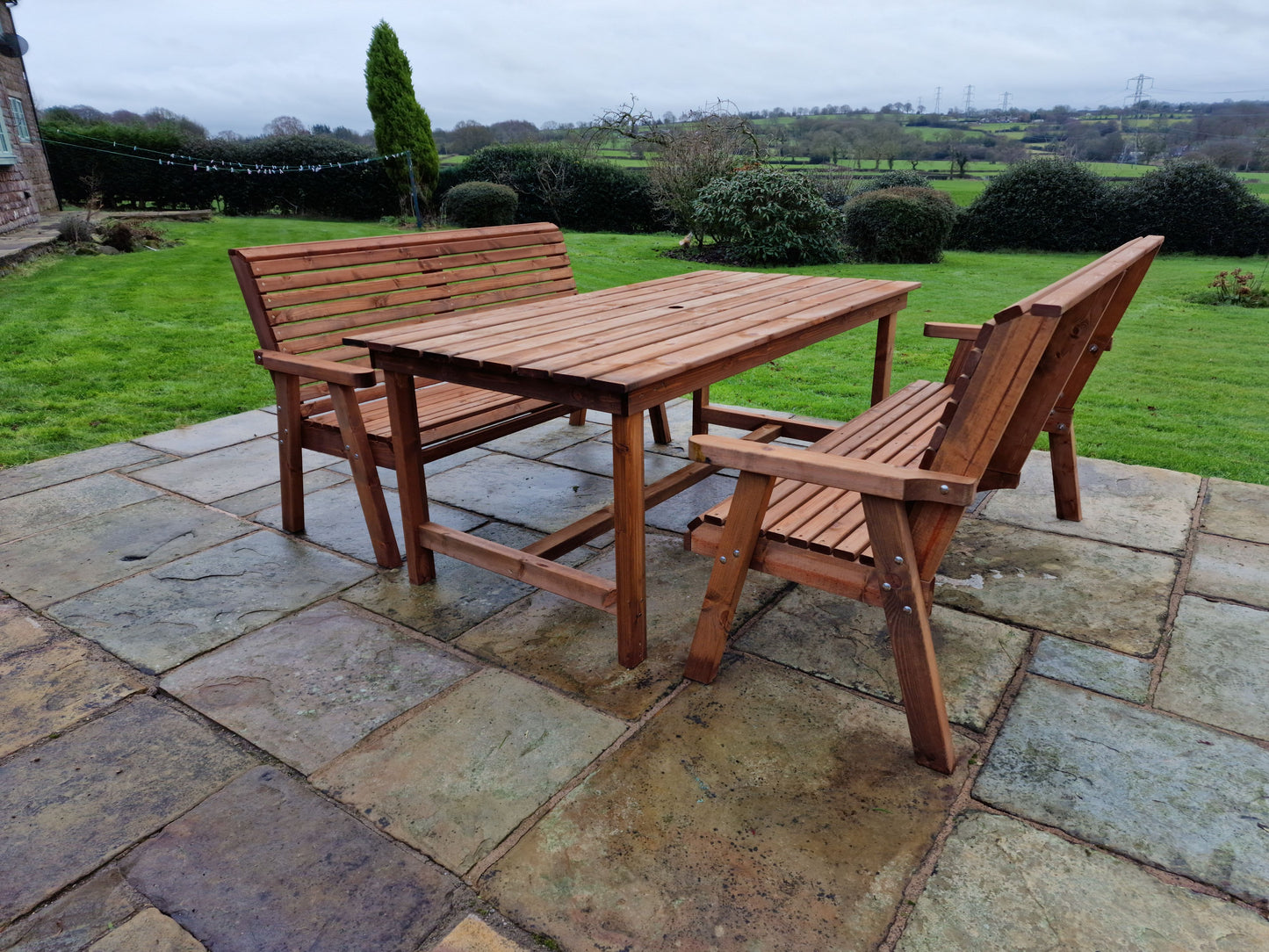 Classic Redwood 4 Seat Rectangular Set - Benches