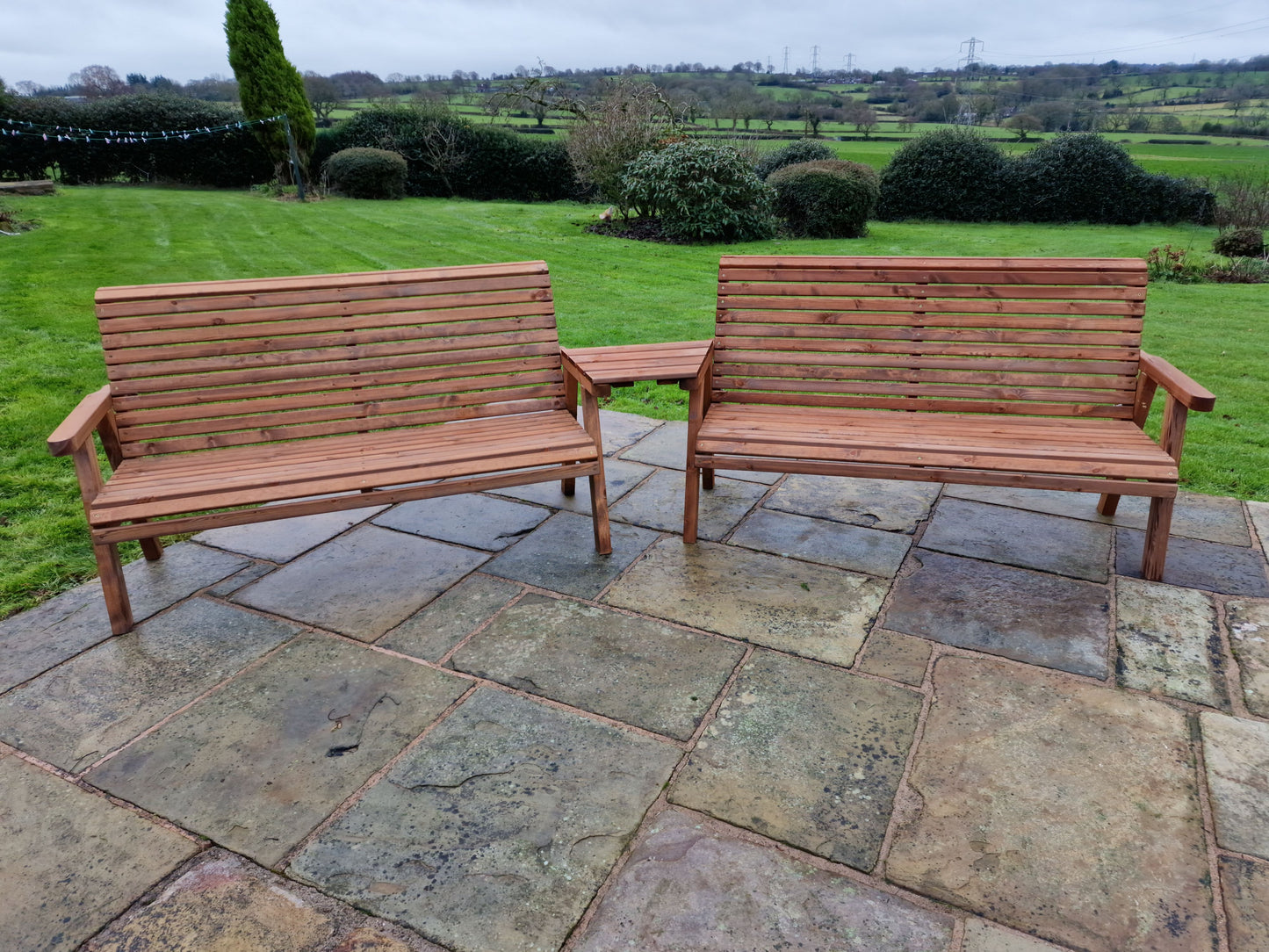 Classic Redwood 6 Seat Set 2 x Benches - Angled Tray