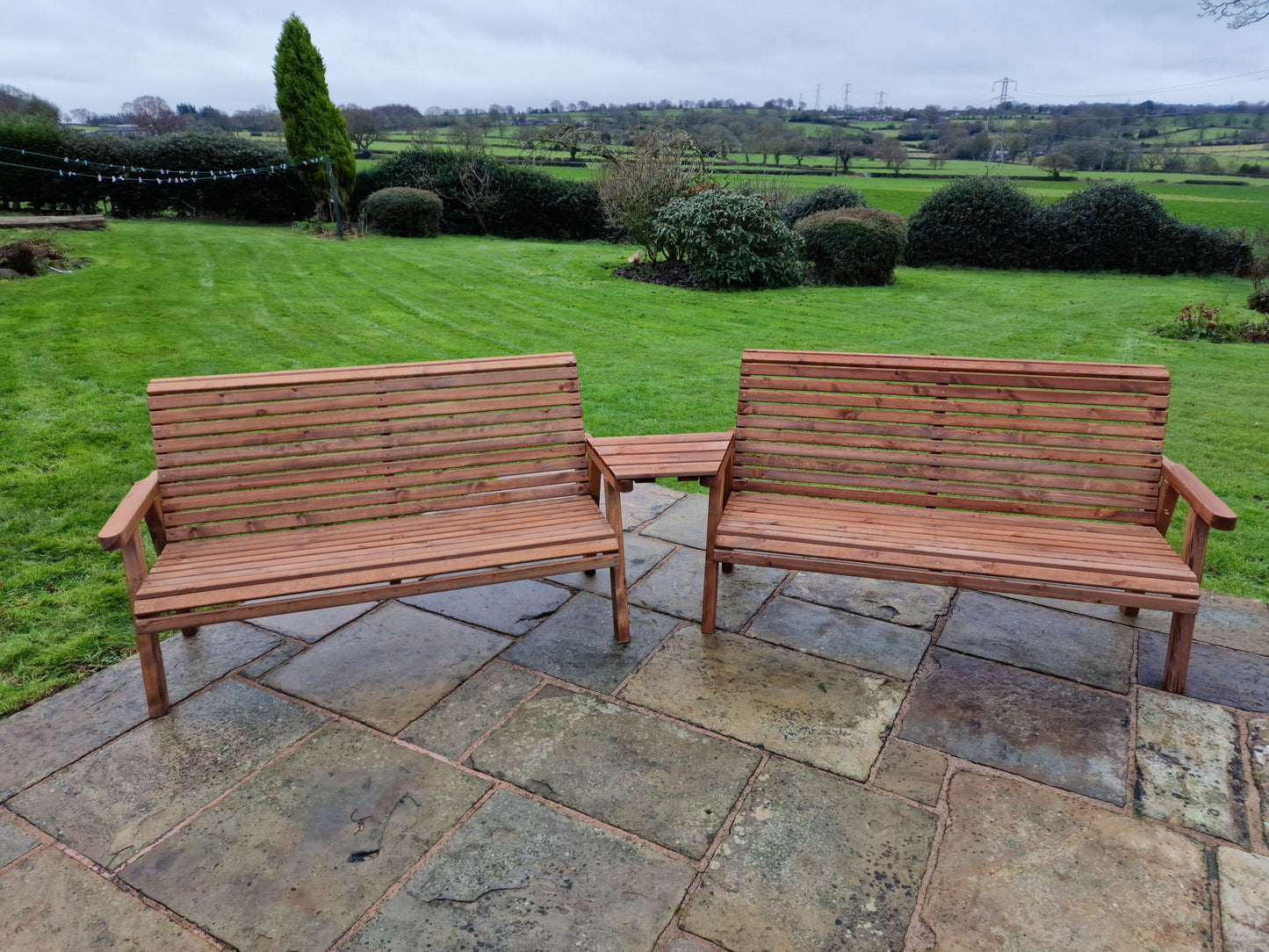 Classic Redwood 6 Seat Set 2 x Benches - Angled Tray