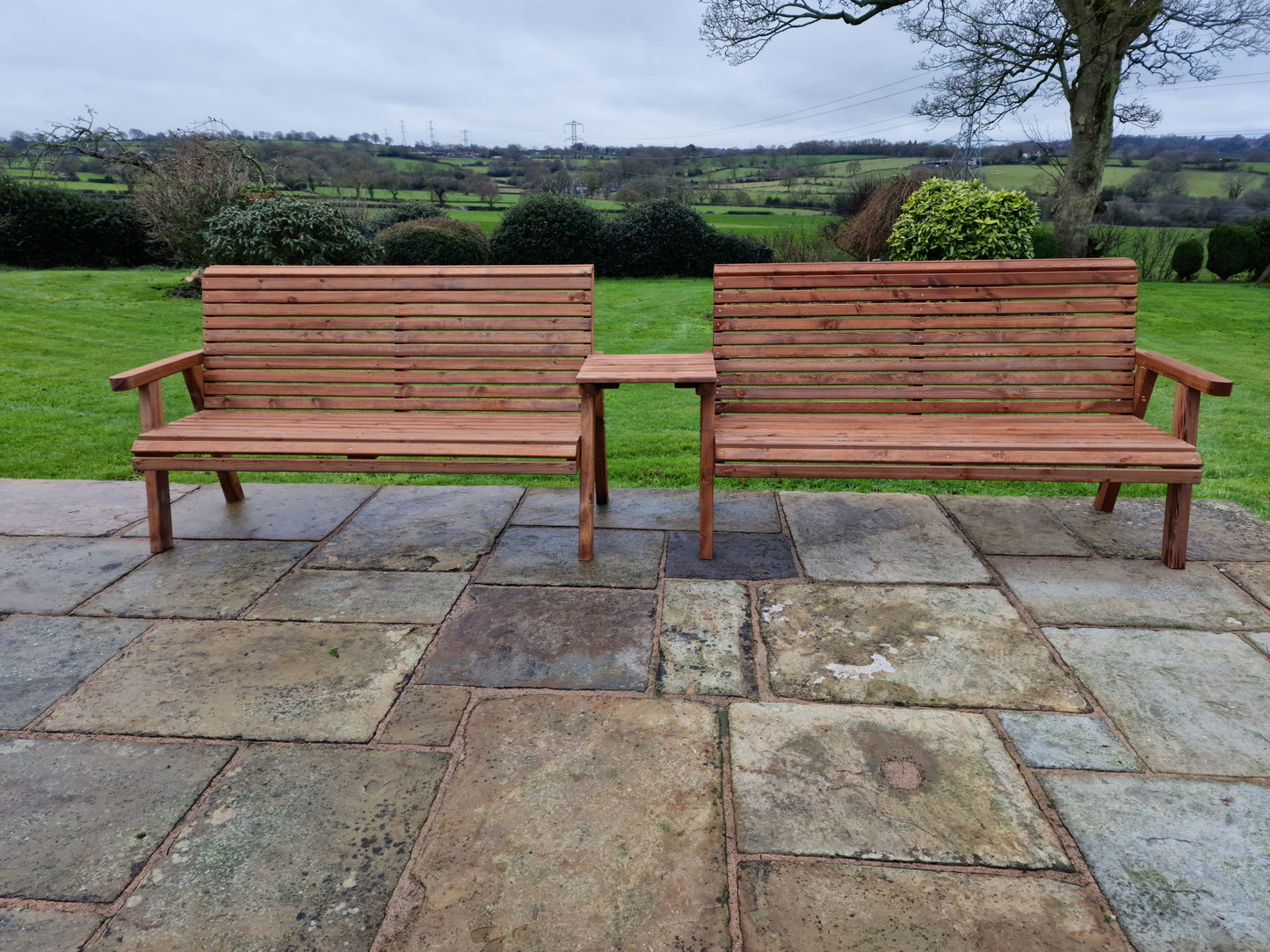 Classic Redwood 6 Seat Set 2 x Benches - Straight Tray