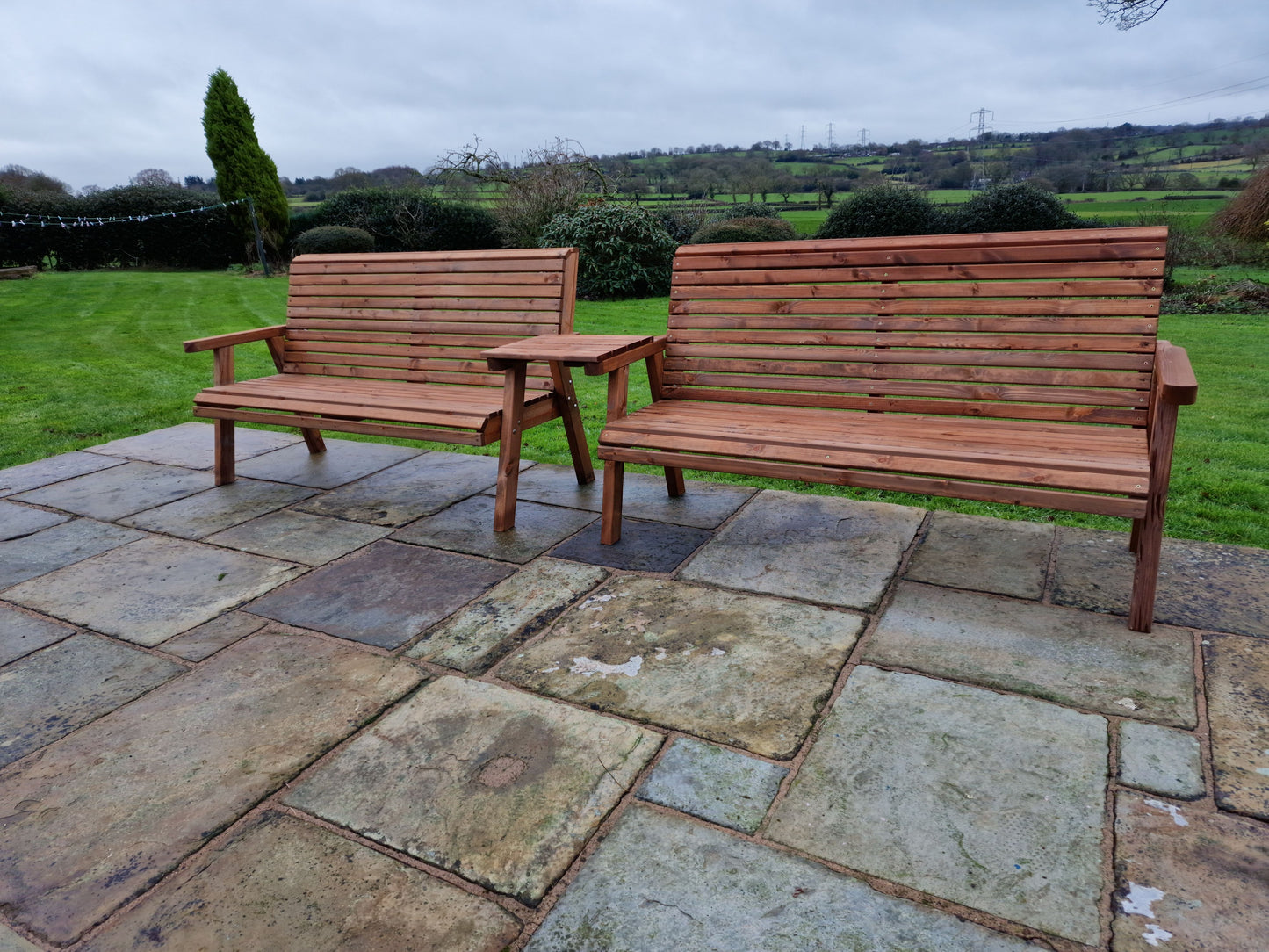 Classic Redwood 6 Seat Set 2 x Benches - Straight Tray
