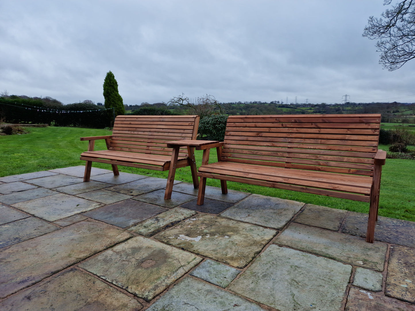 Classic Redwood 6 Seat Set 2 x Benches - Straight Tray