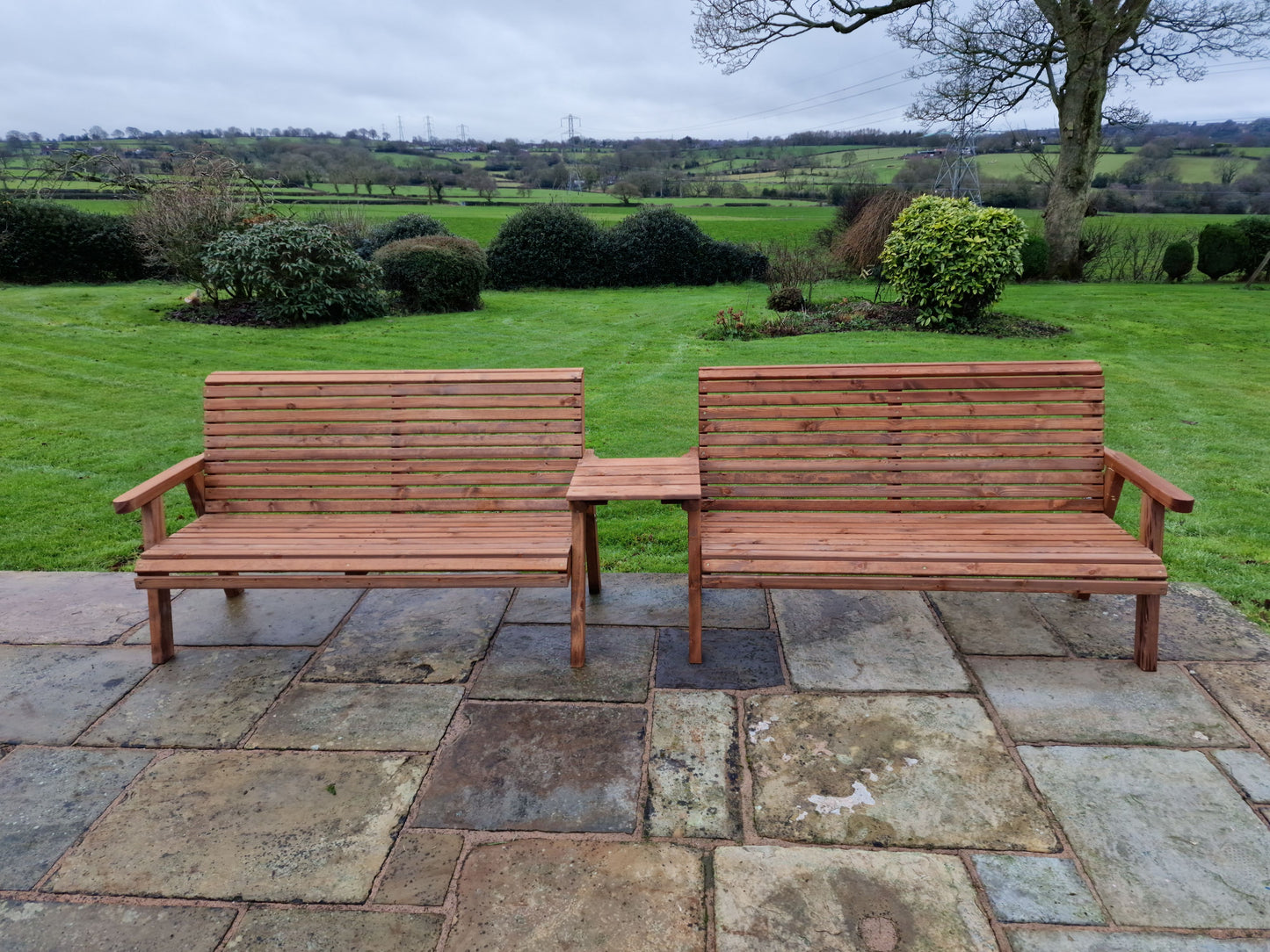 Classic Redwood 6 Seat Set 2 x Benches - Straight Tray