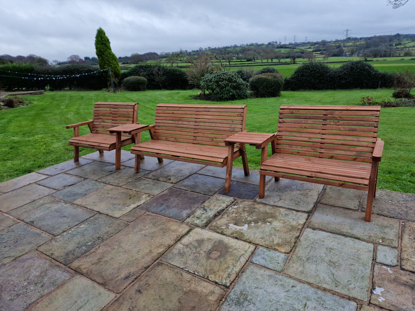 Classic Redwood 7 Seat Set 3 x Benches - Straight Trays