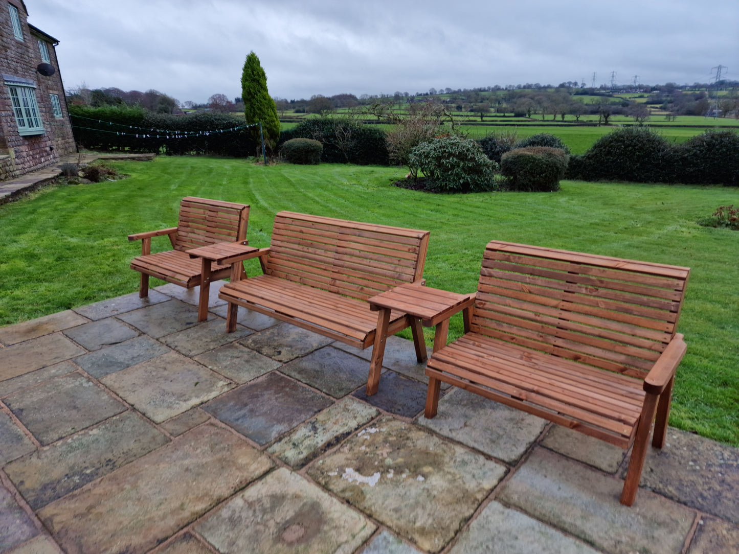 Classic Redwood 7 Seat Set 3 x Benches - Straight Trays