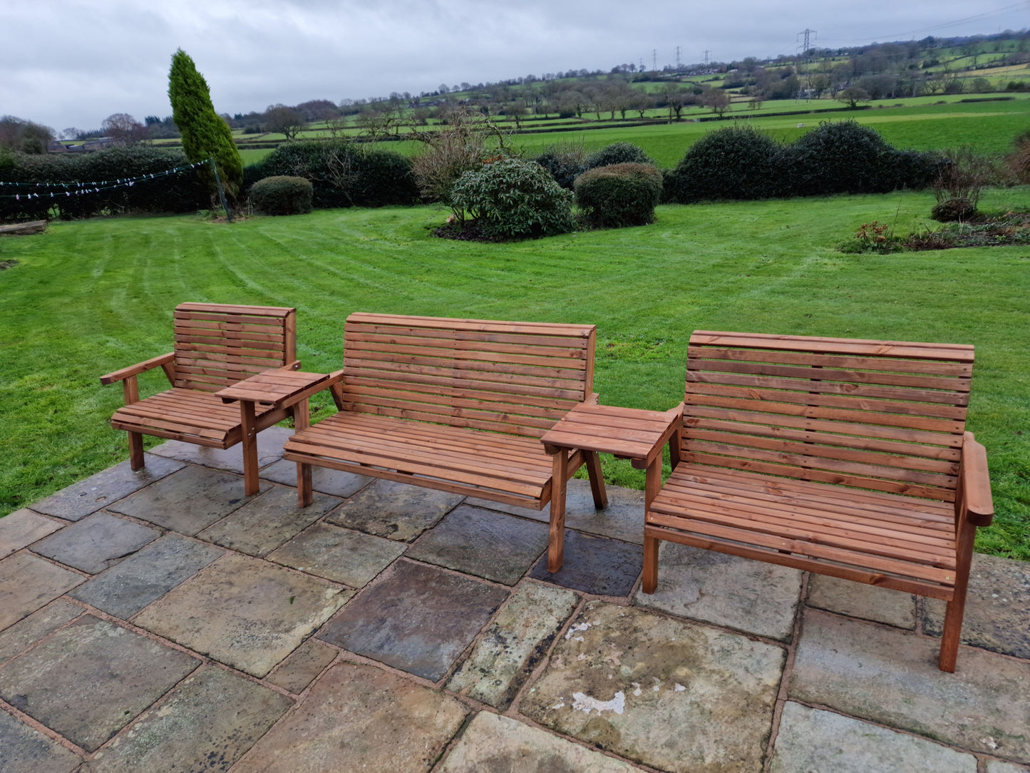 Classic Redwood 7 Seat Set 3 x Benches - Straight Trays
