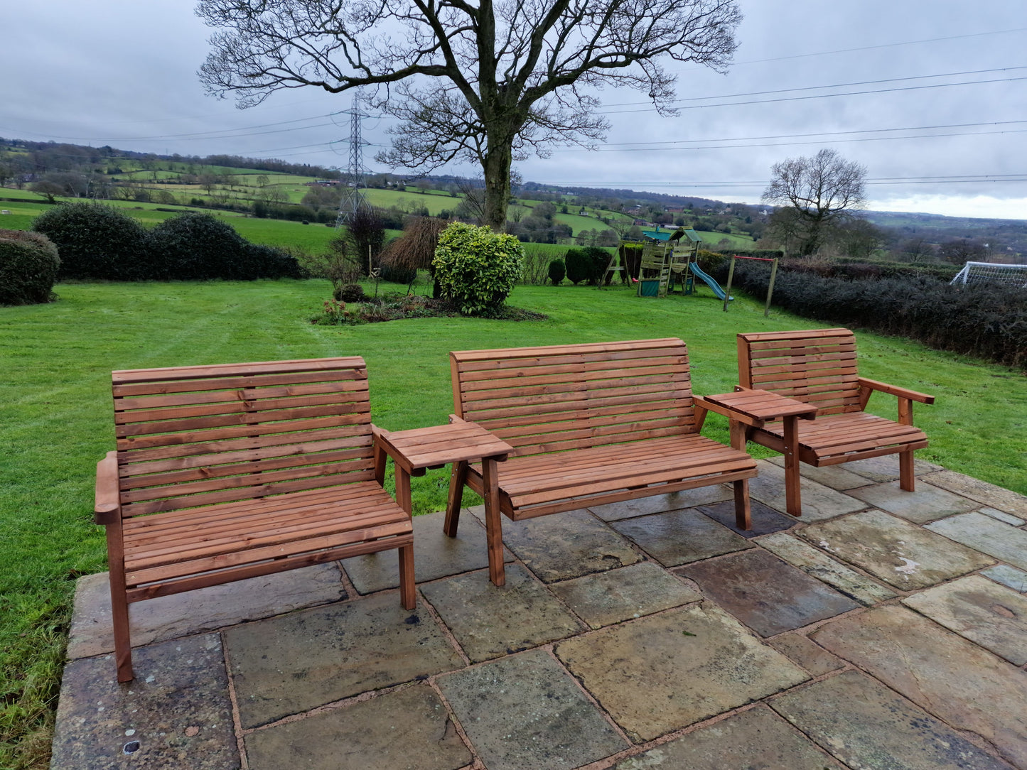 Classic Redwood 7 Seat Set 3 x Benches - Straight Trays