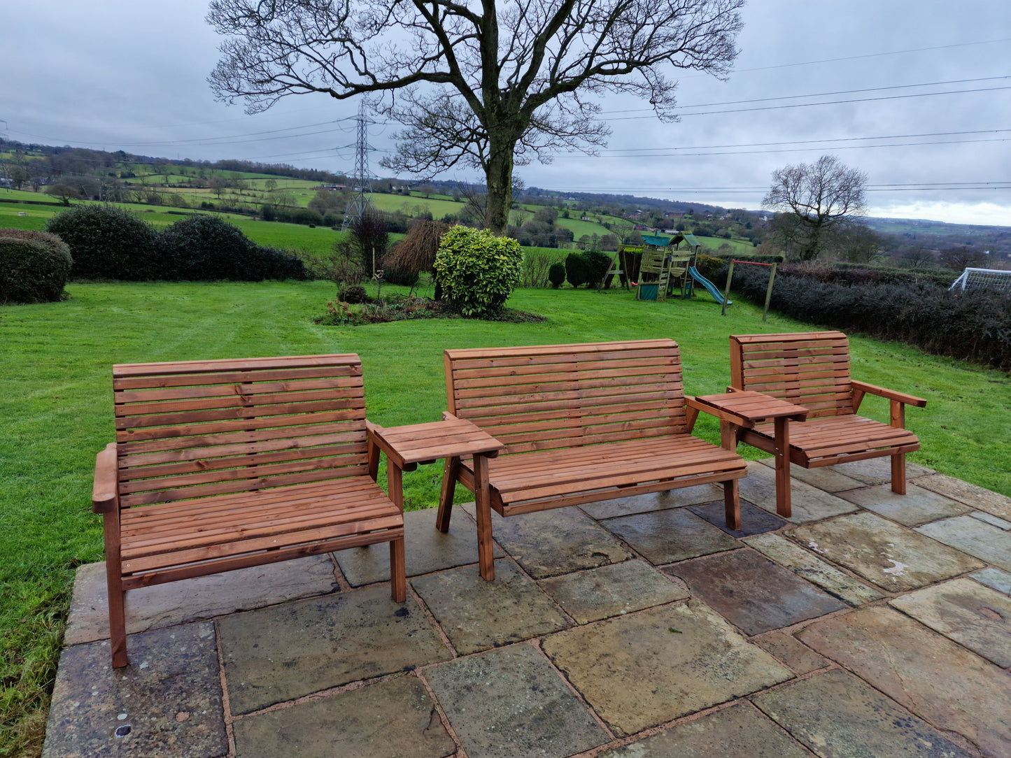 Classic Redwood 7 Seat Set 3 x Benches - Straight Trays