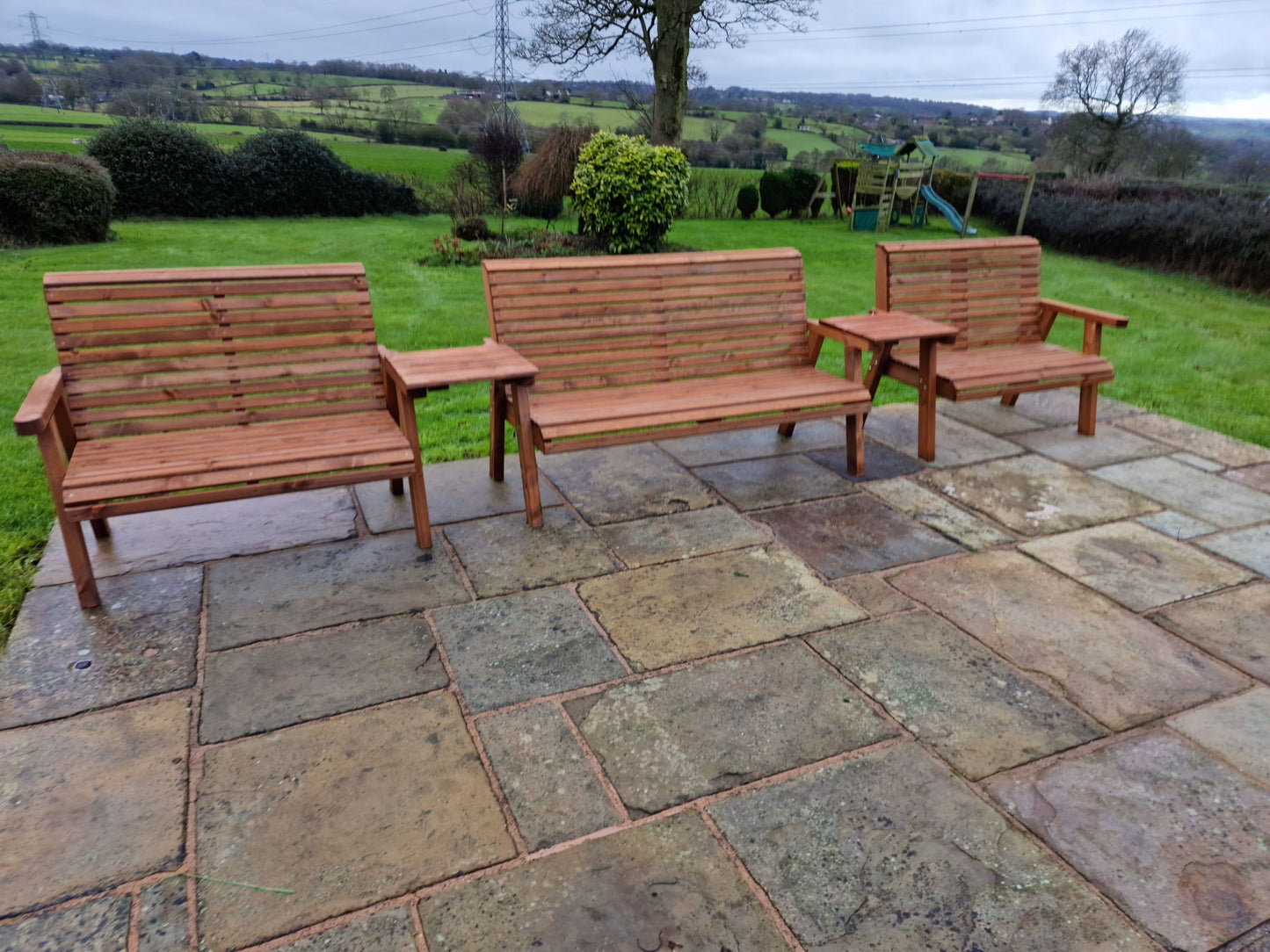 Classic Redwood 7 Seat Set 3 x Benches - Straight Trays