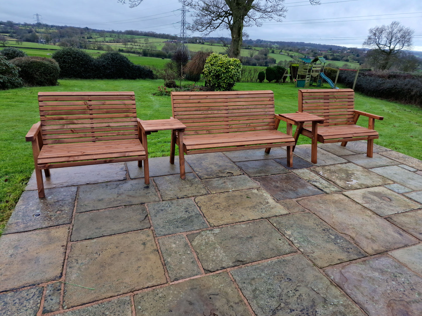 Classic Redwood 7 Seat Set 3 x Benches - Straight Trays