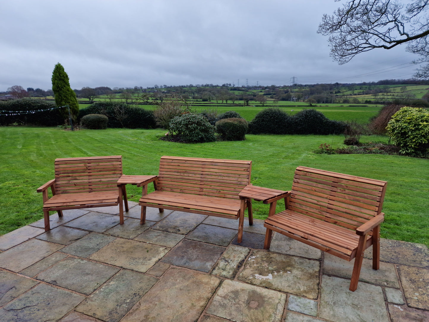 Classic Redwood 7 Seat Set 3 x Benches - Angled Trays