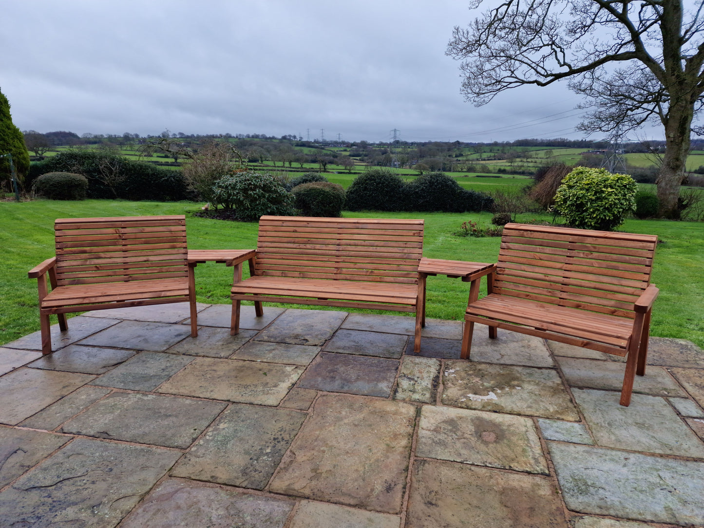 Classic Redwood 7 Seat Set 3 x Benches - Angled Trays