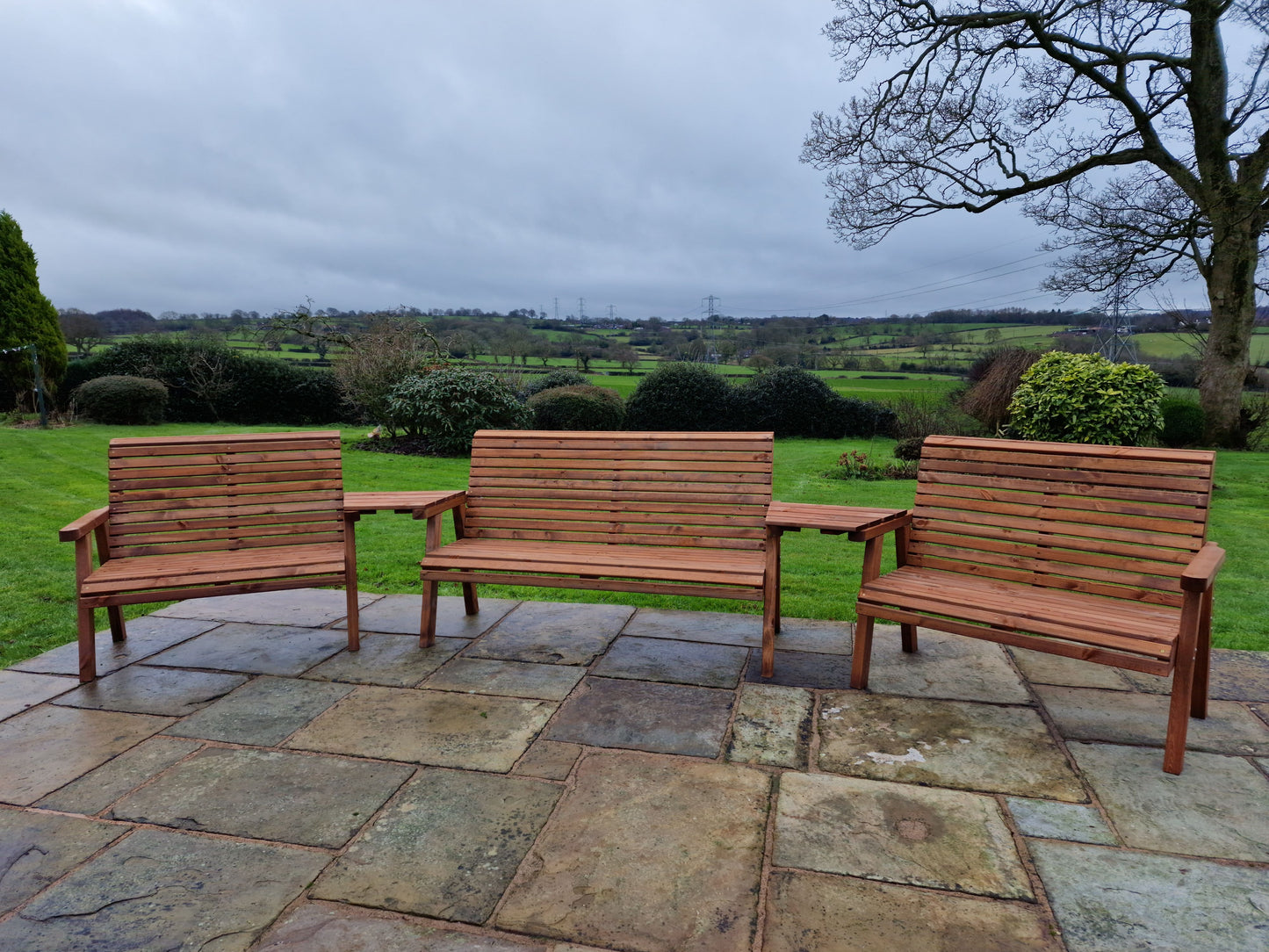 Classic Redwood 7 Seat Set 3 x Benches - Angled Trays