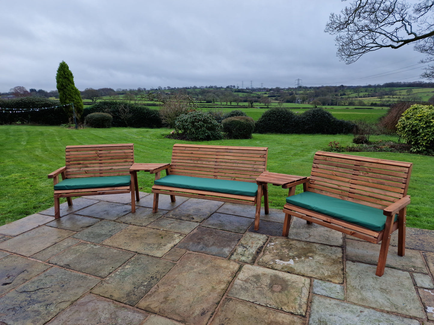 Classic Redwood 7 Seat Set 3 x Benches - Angled Trays