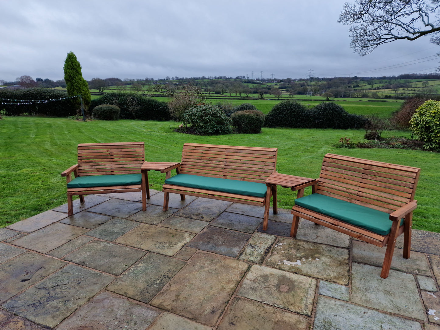 Classic Redwood 7 Seat Set 3 x Benches - Angled Trays