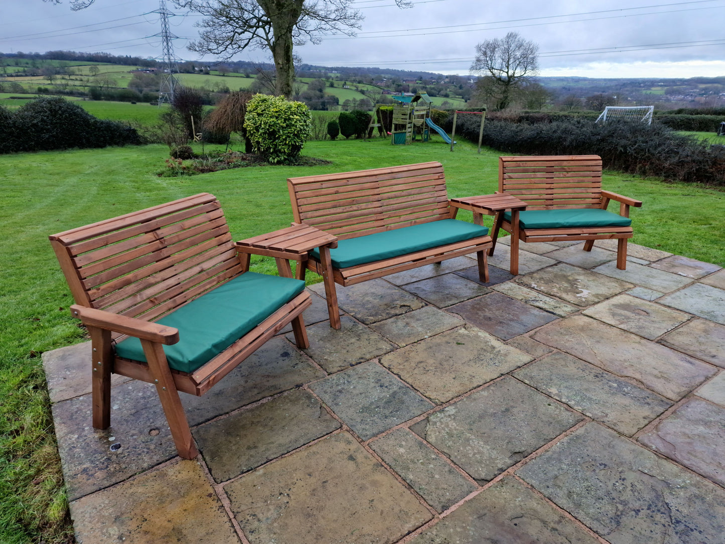 Classic Redwood 7 Seat Set 3 x Benches - Angled Trays