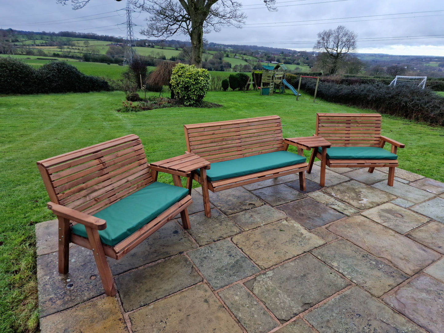 Classic Redwood 7 Seat Set 3 x Benches - Angled Trays