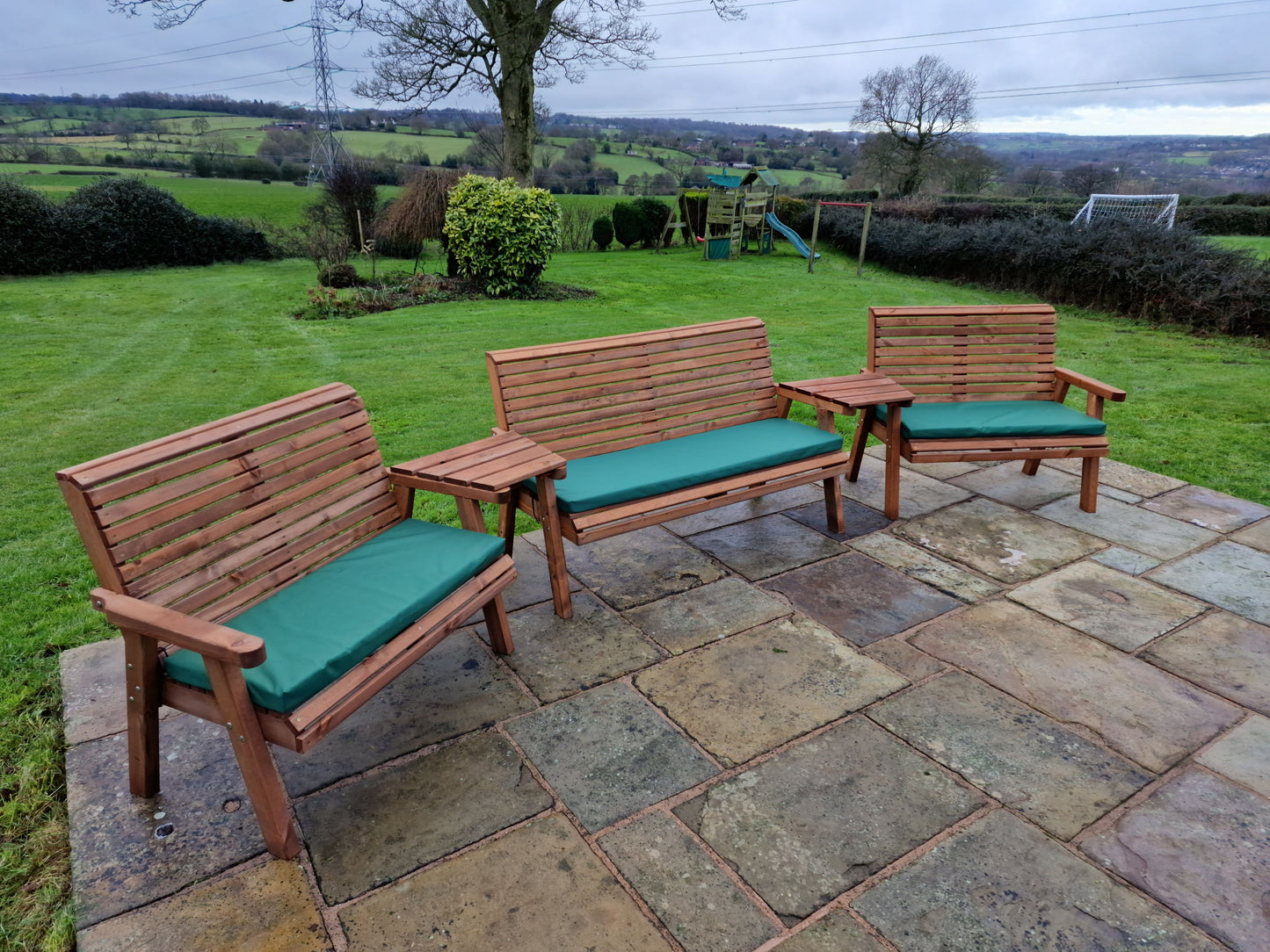 Classic Redwood 7 Seat Set 3 x Benches - Angled Trays
