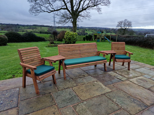 Classic Redwood 5 Seat Set 2 x Chair 1 x Bench - Angled Trays
