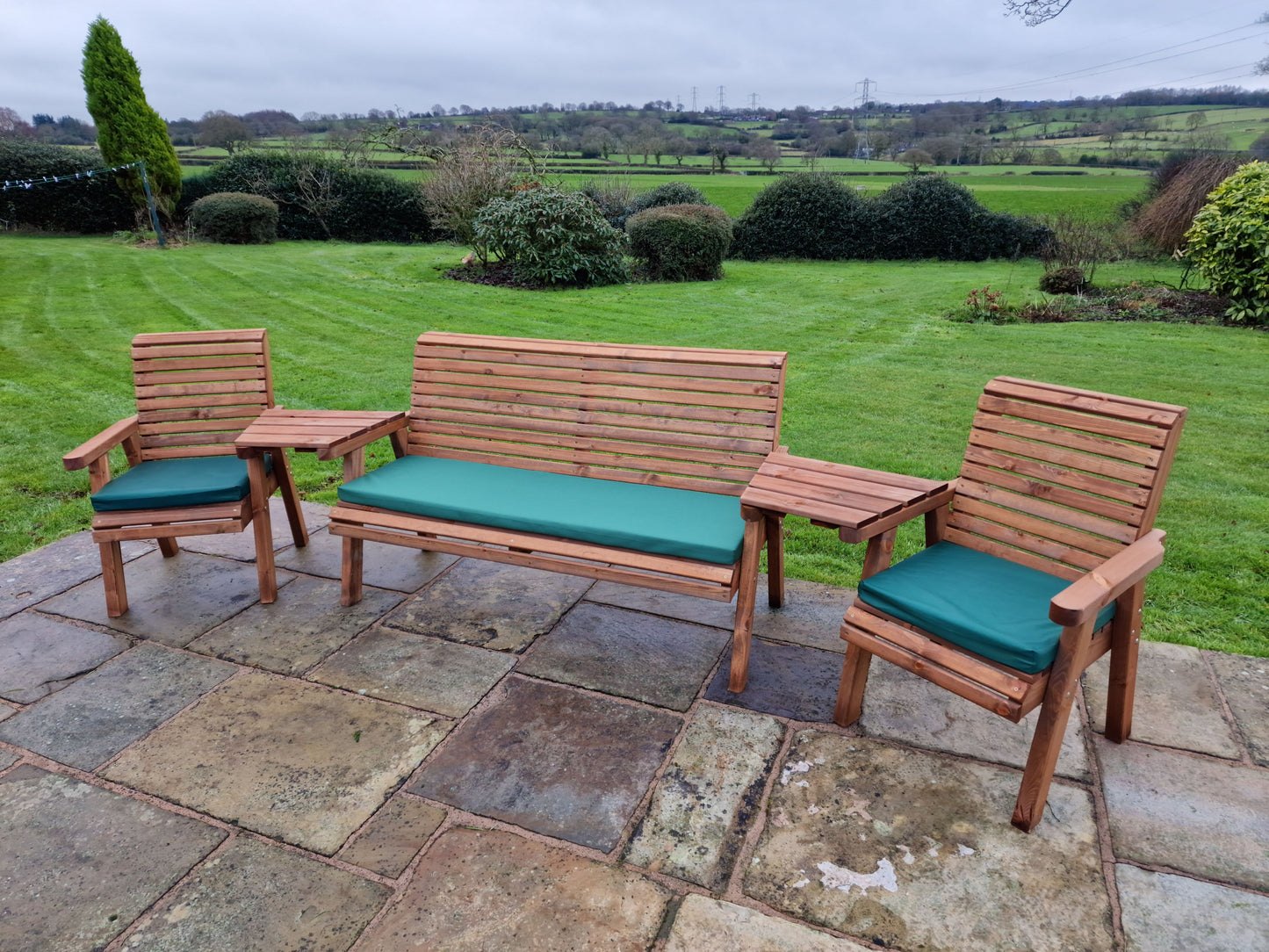 Classic Redwood 5 Seat Set 2 x Chair 1 x Bench - Angled Trays