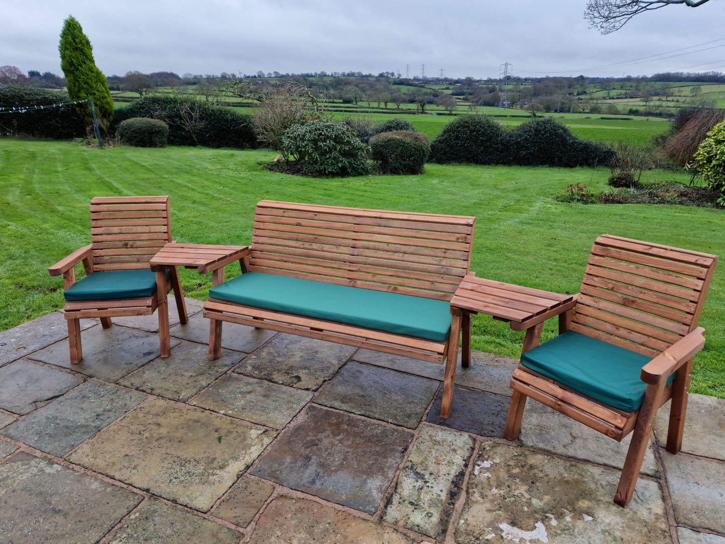 Classic Redwood 5 Seat Set 2 x Chair 1 x Bench - Angled Trays