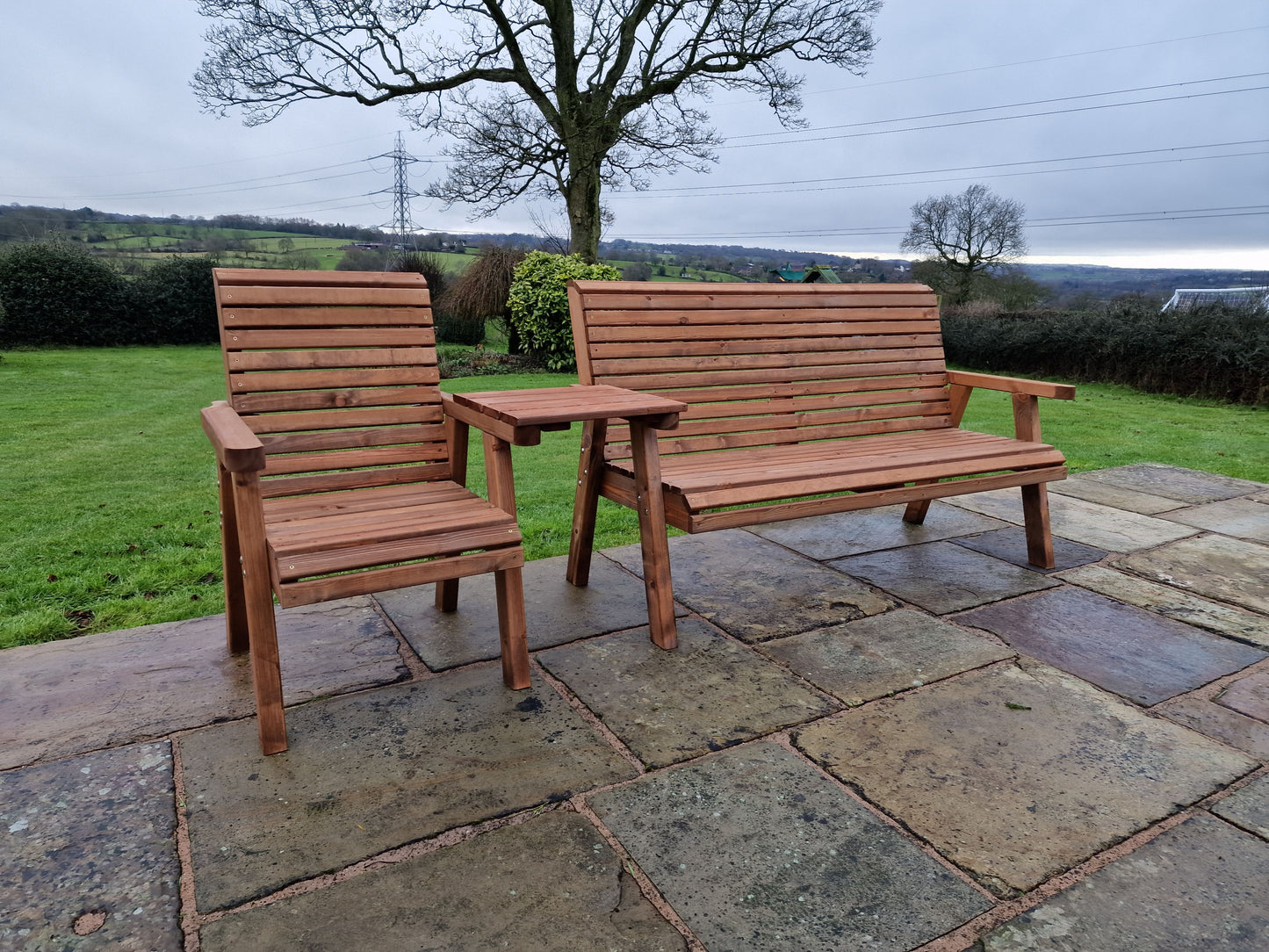 Classic Redwood 4 Seat Set 1 x Chair 1 x Bench - Straight Tray